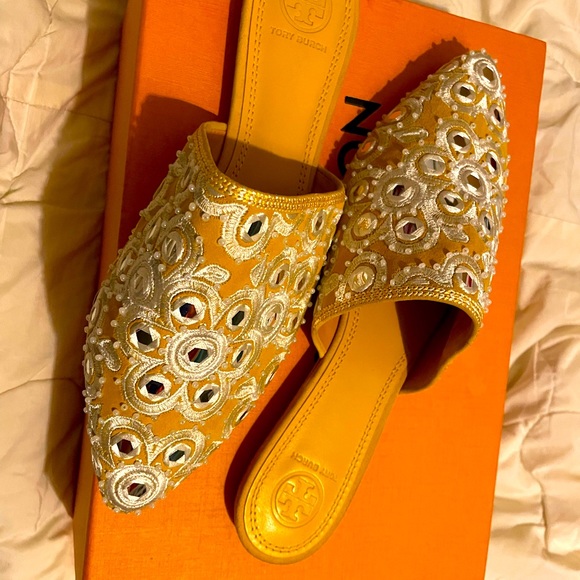 NWOB Tory Burch Elora Yellow Slide in Metallic - Picture 5 of 11